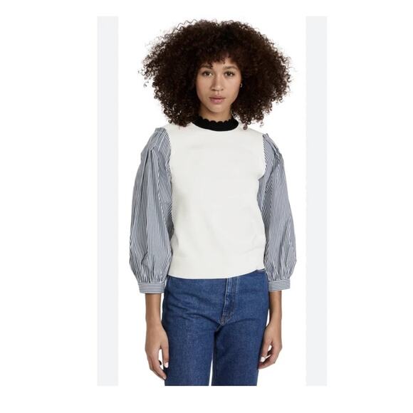 Veronica Beard Roy Sweater Womens Small Knit Pullover Stripe Ivory Black Top - Picture 1 of 6